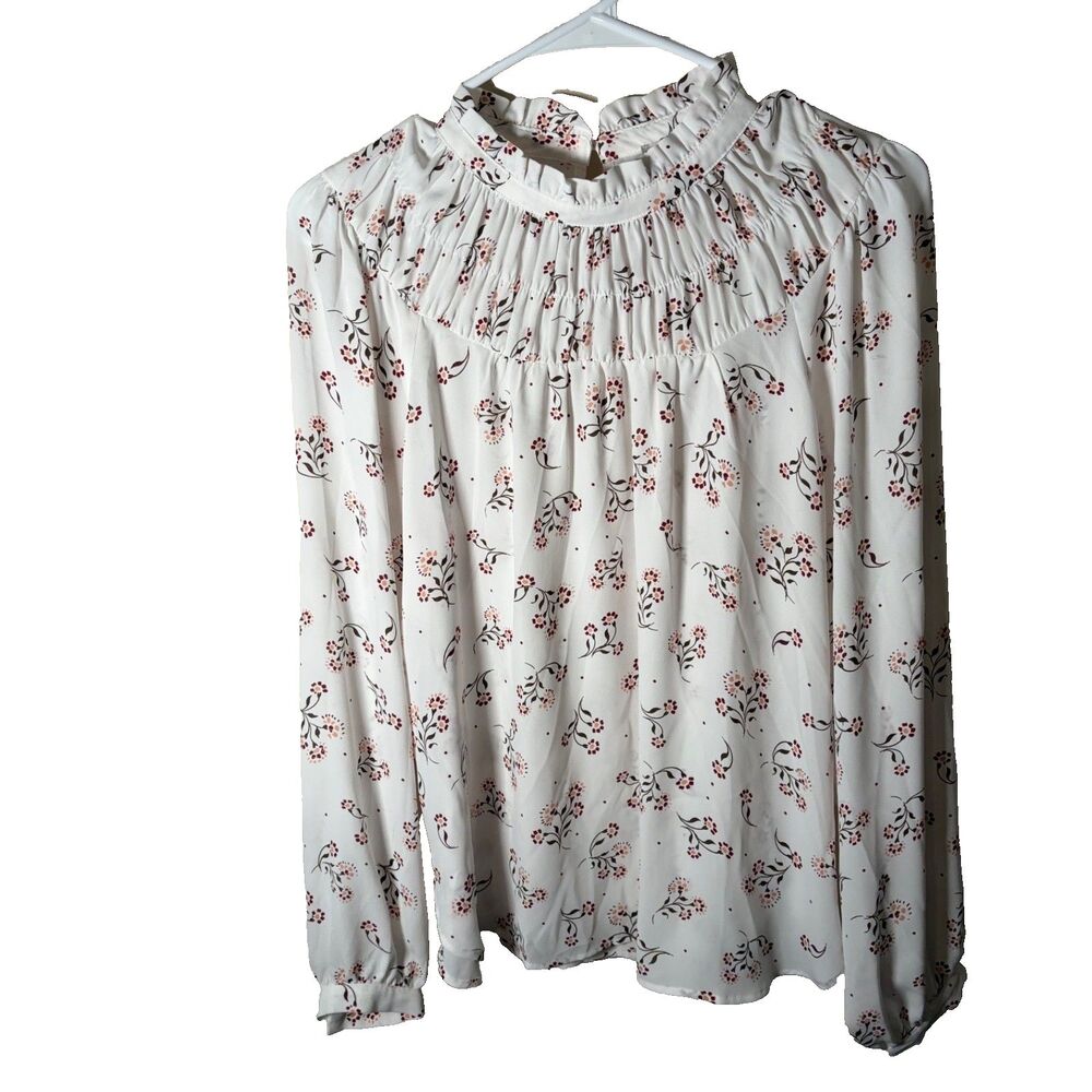 LOFT Blouse Women's Small Ruffle Long Sleeve Floral Lightweight Casual Top